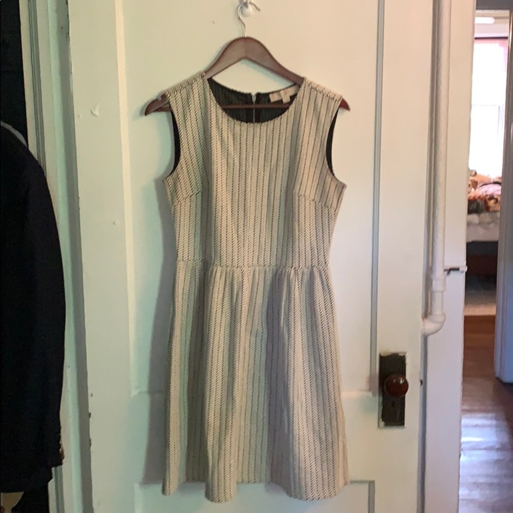 LOFT Cream Striped Midi Dress
